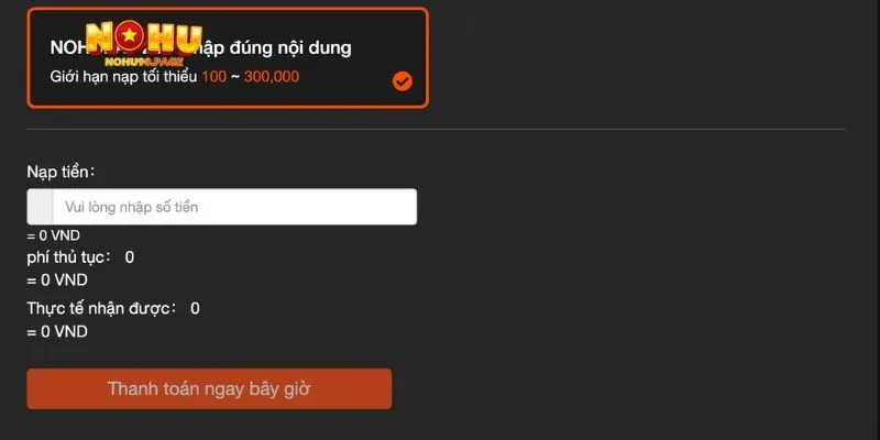 Hướng dẫn nạp tiền Nohu90 từng phương thức cụ thể